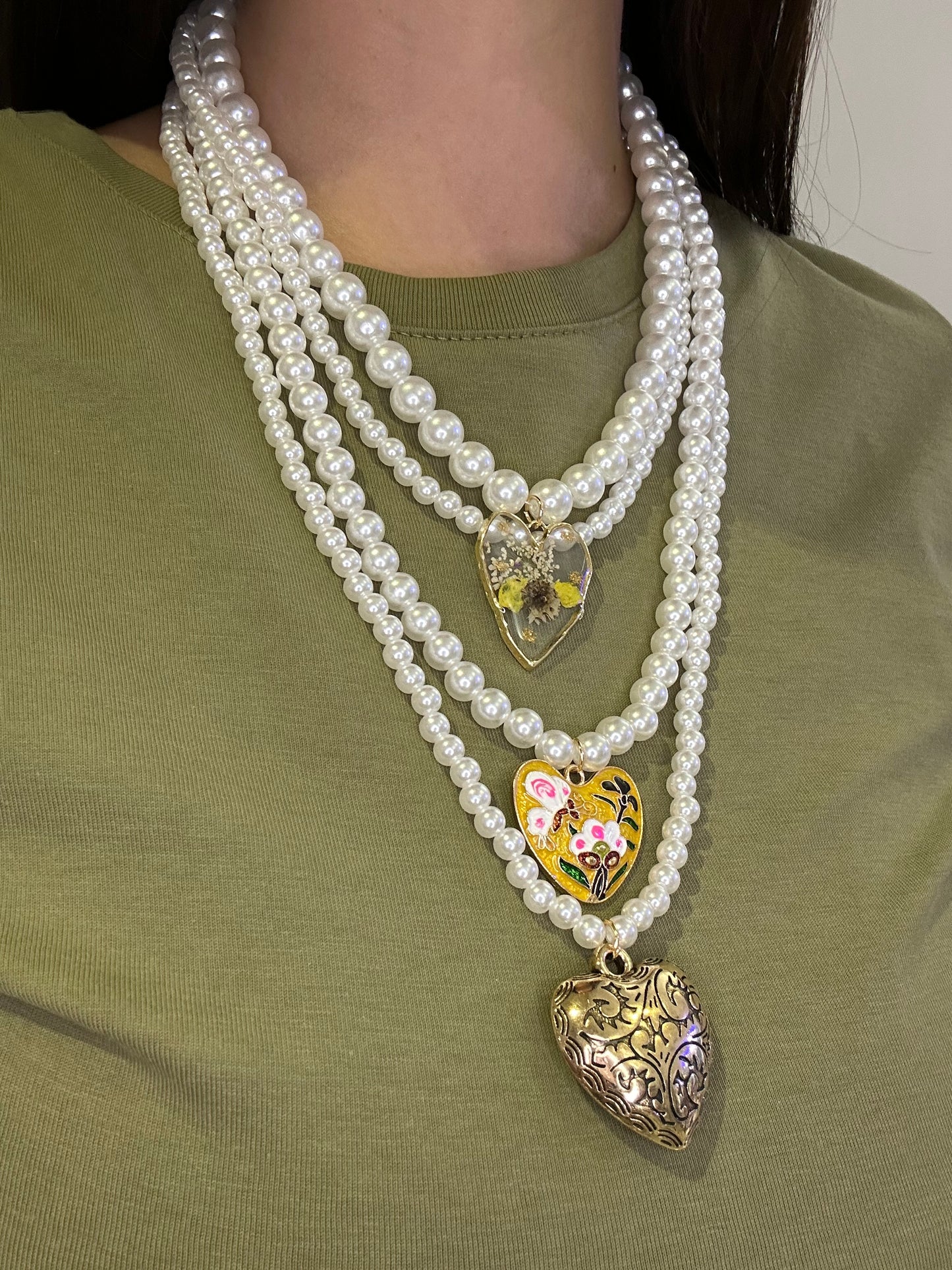 Collana perle e cuori